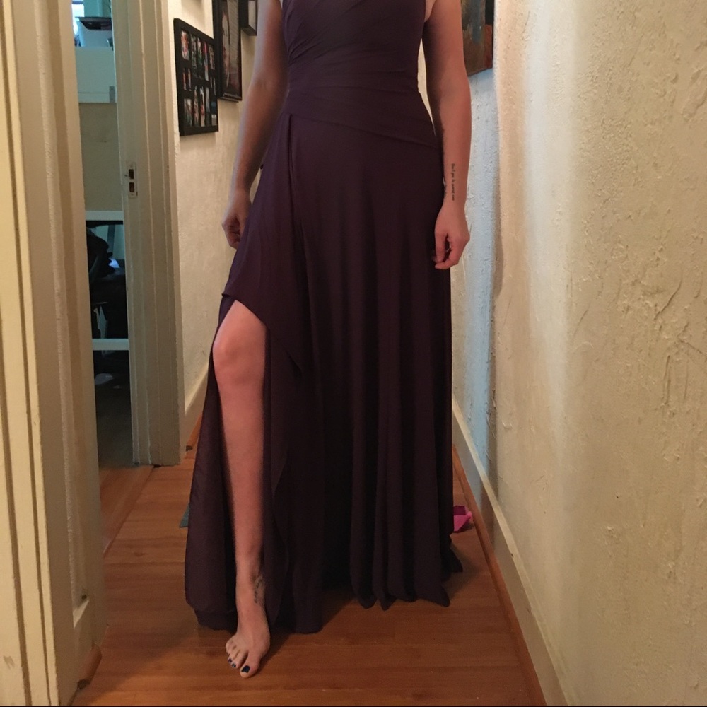 Plum David’s Bridal size 10 one shoulder bridemaid - Picture 2 of 4